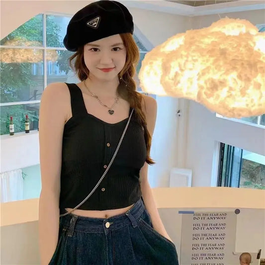 1pcs Summer Girls Cute Button Padded Bra Tank Top