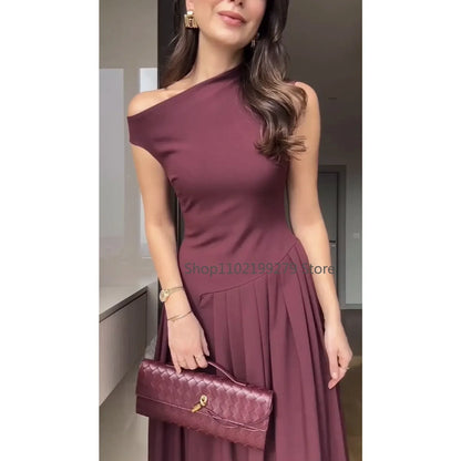 Women Elegant Green Pleated Dress Fashion