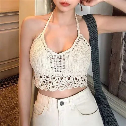 Crop Tops Retro Wild Hollow Perspective Tassel Sexy Spaghetti Strap Tanke Top