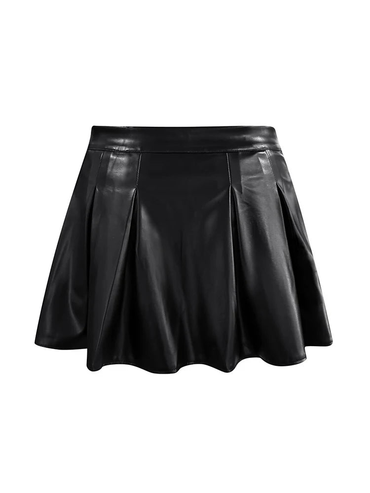 LW Plus Size Sexy PU Pleated Mini Skirts