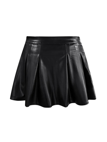 LW Plus Size Sexy PU Pleated Mini Skirts