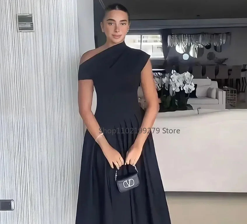 Women Elegant Green Pleated Dress Fashion