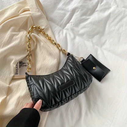 Quilted Ruched Crescent Bag
