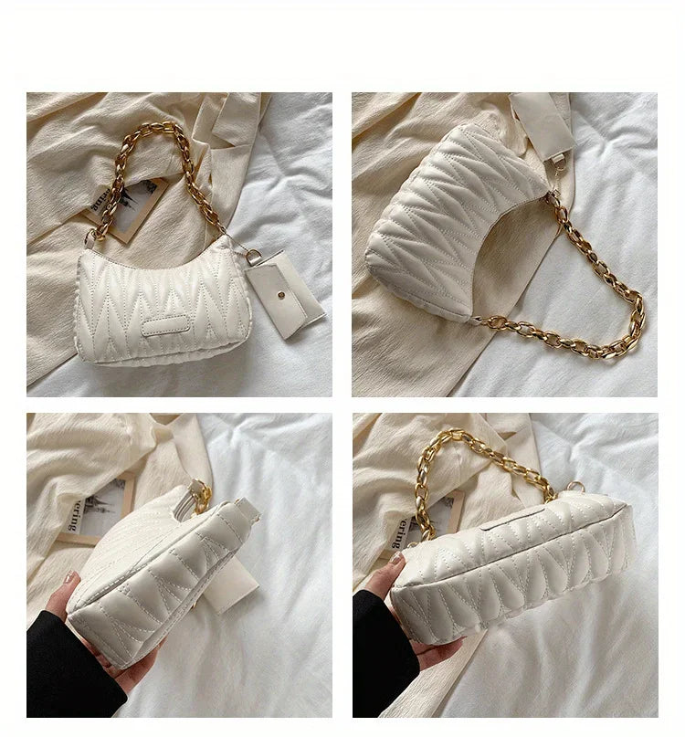 Quilted Ruched Crescent Bag