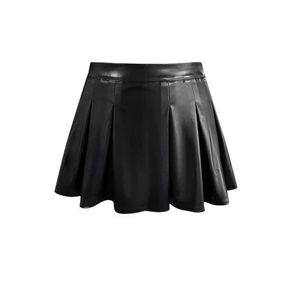 LW Plus Size Sexy PU Pleated Mini Skirts