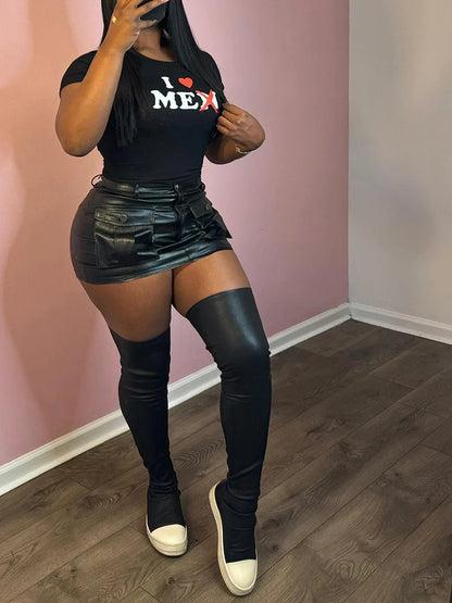 LW Plus Size Faux Leather Straight Mini Skirts for Women