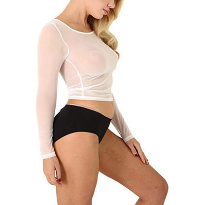 Black White Sexy Mesh Top T Shirts