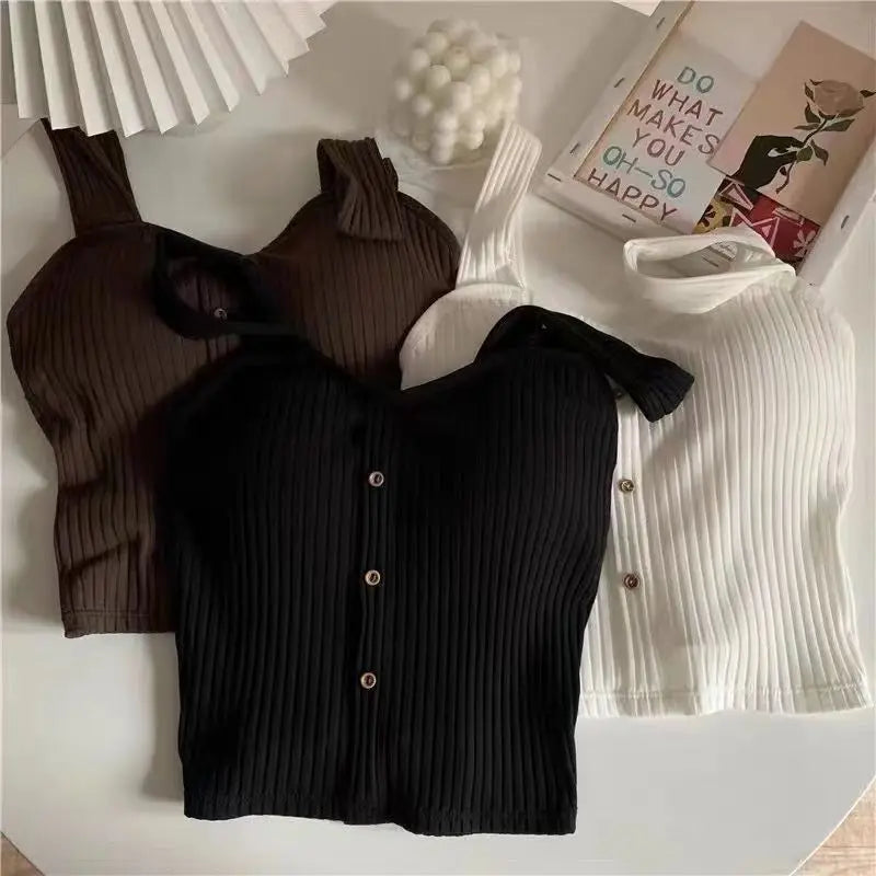 1pcs Summer Girls Cute Button Padded Bra Tank Top