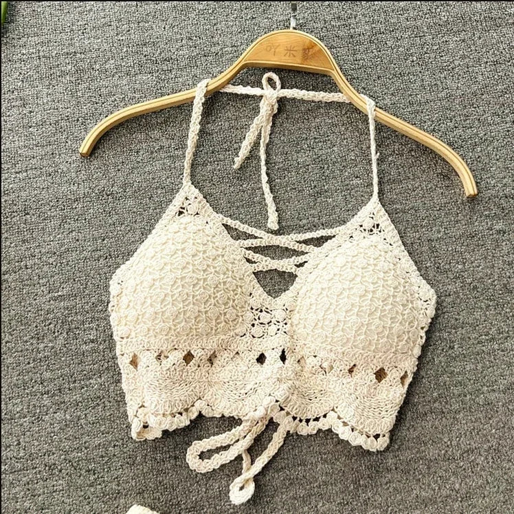 Crop Tops Retro Wild Hollow Perspective Tassel Sexy Spaghetti Strap Tanke Top