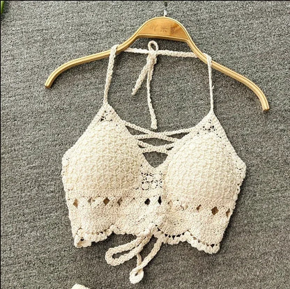 Crop Tops Retro Wild Hollow Perspective Tassel Sexy Spaghetti Strap Tanke Top