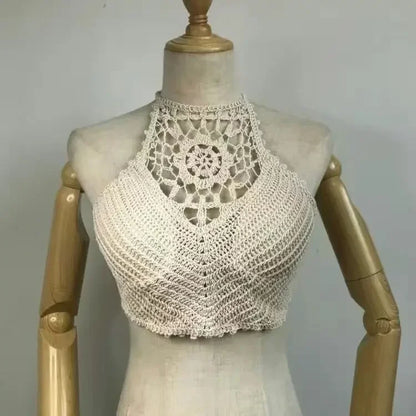 Crop Tops Retro Wild Hollow Perspective Tassel Sexy Spaghetti Strap Tanke Top